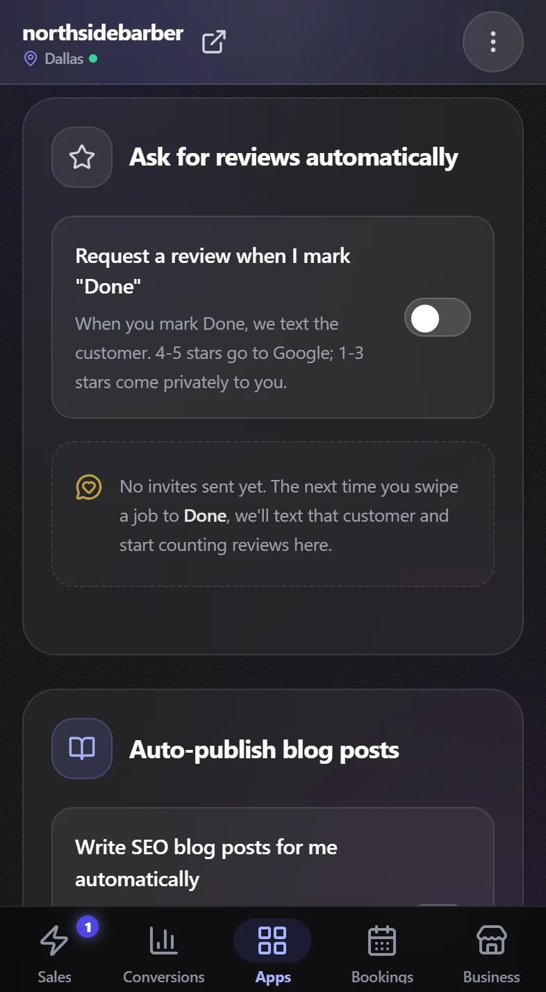 Automatic review requests and blog posts